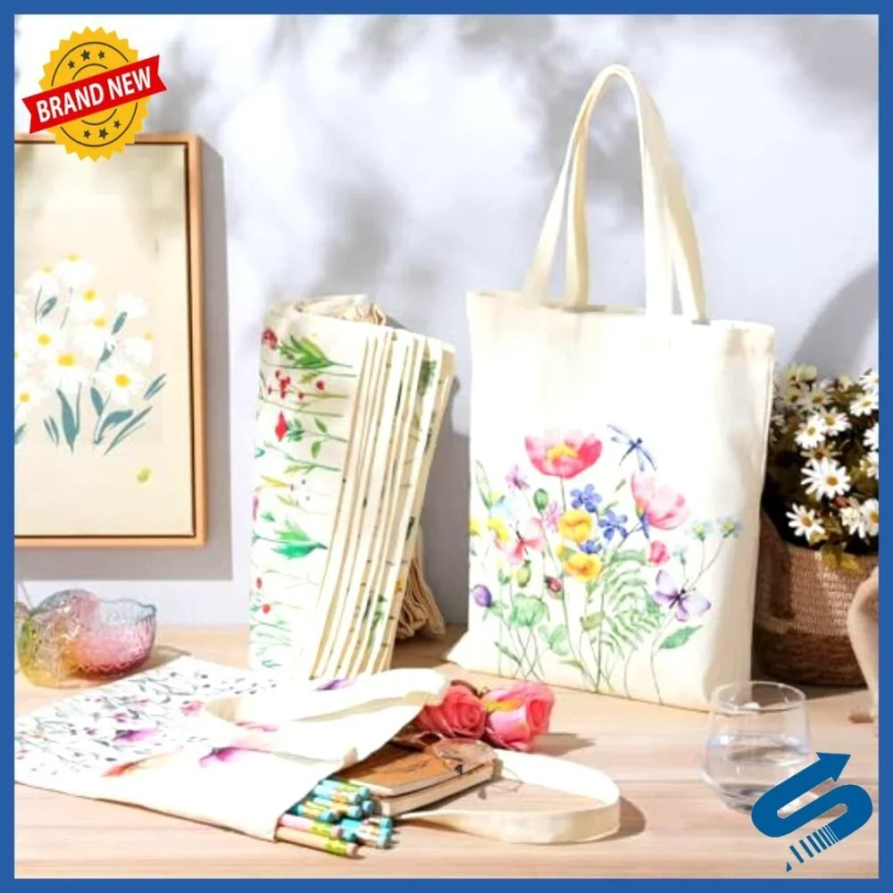 Canvas Tote Bags Set of 12 Reusable Grocery Shopping Bags Wildflower Designs